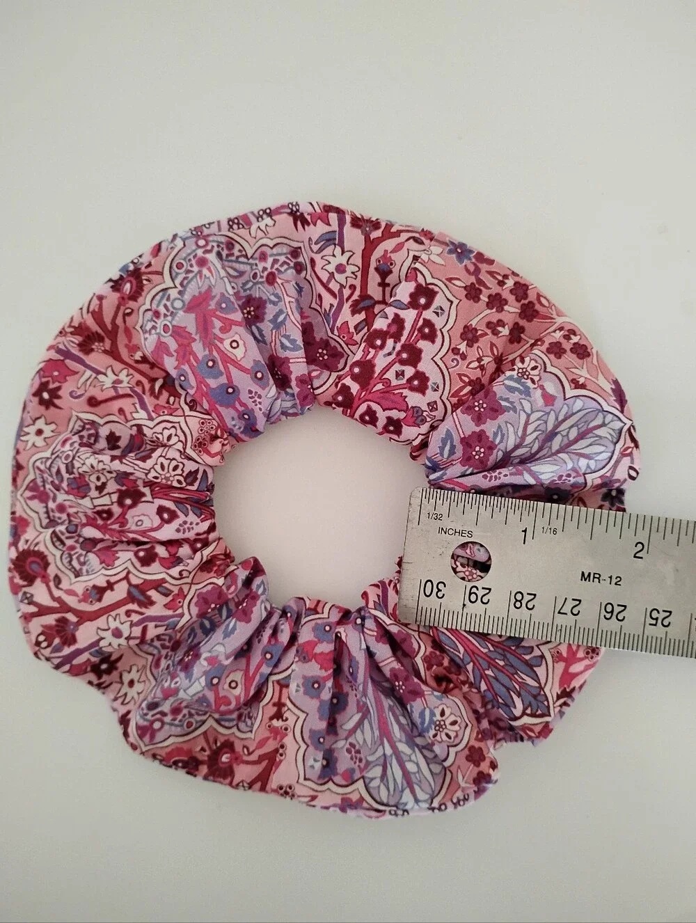 Liberty Art Fabric Tana Lawn Scrunchie Aspley  Tile Pink Purple Floral Trees